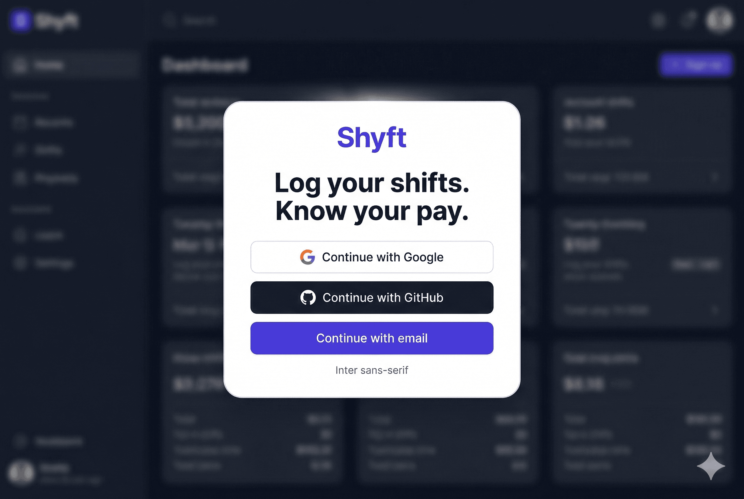 Shyft sign-up screen